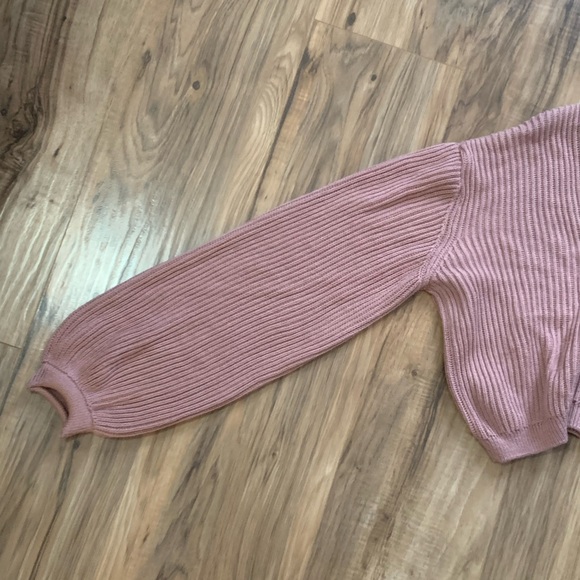 NA-KD V-Neck Balloon Sleeve Dusty Pink Cardigan - Picture 3 of 8